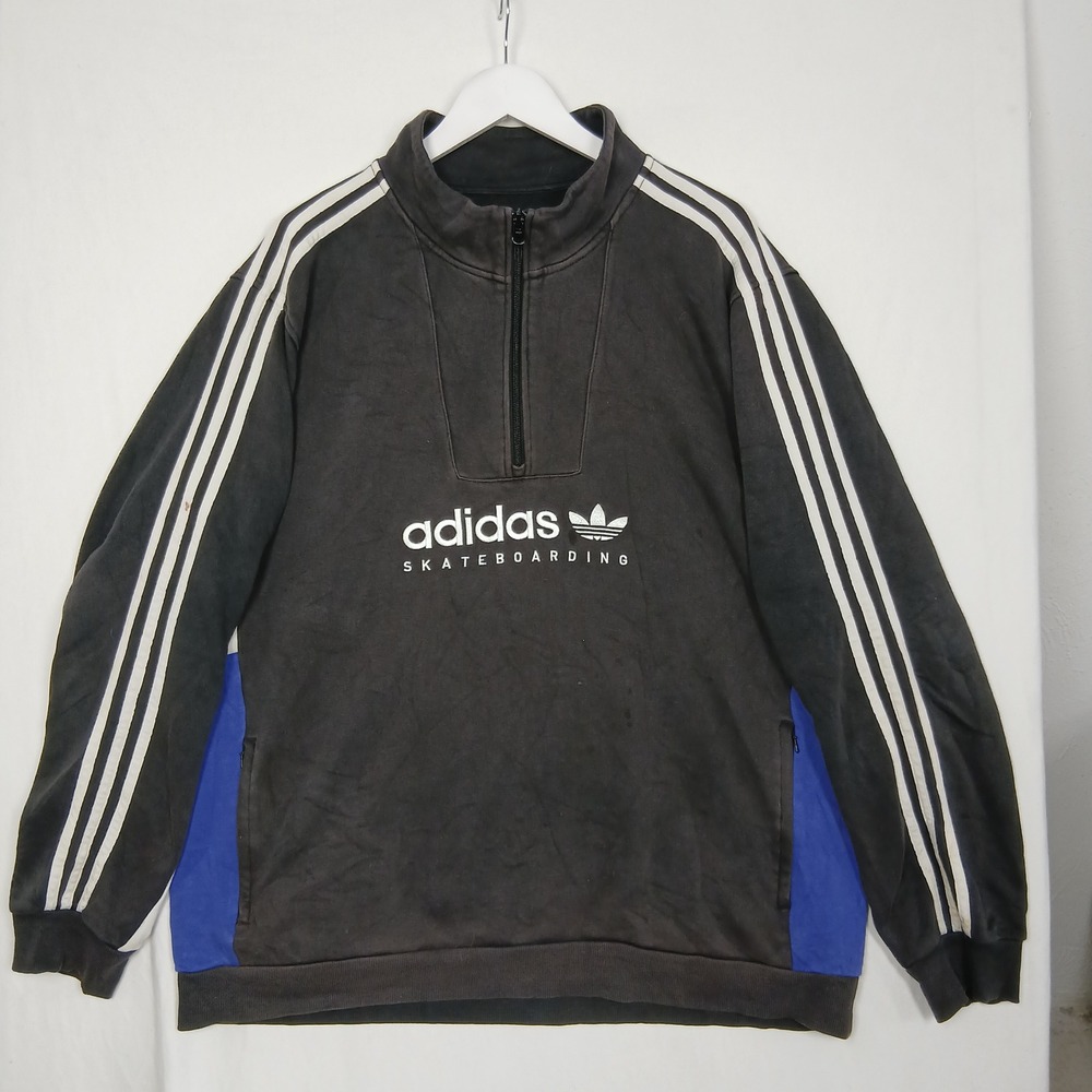 Adidas Skateboarding Mens XL Quarter Zip Sweatshirt Black Blue White Trefoil